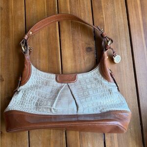 Vintage Brahmin Tan and Cream Leather Shoulder Bag